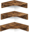 Homode Corner Shelf Wall Mount, Set of 3 Floating Corner Shelves with Cord Hole, 3 Tier Wood Wall Display Shelf, Storage for Bathroom Living Room Kitchen Bedroom, Rustic Brown and Black