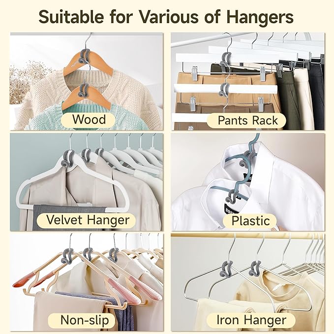 Mlici Velvet Clothes Hanger Connector Hooks, 60 Pcs Heavy Duty Space Saving Clothes Hanger Connector Hooks for Closet, Grey