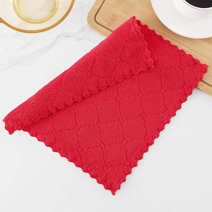 Homaxy 24 Pack Kitchen Dish Cloths (10 x 10 Inches, Red), Super Soft and Absorbent Coral Velvet Dish Towels, Nonstick Oil Fast Drying Microfiber Cleaning Cloth, No Lint Household Dishcloths