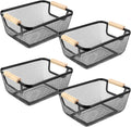 4 Pcs Metal Wire Basket with Wooden Handles Mesh Steel Storage Organizer Bin Containers for Home Organizing Cabinet Pantry Closet Kitchen Fridge Fruit Makeup Snacks Gifts(Small,Black)