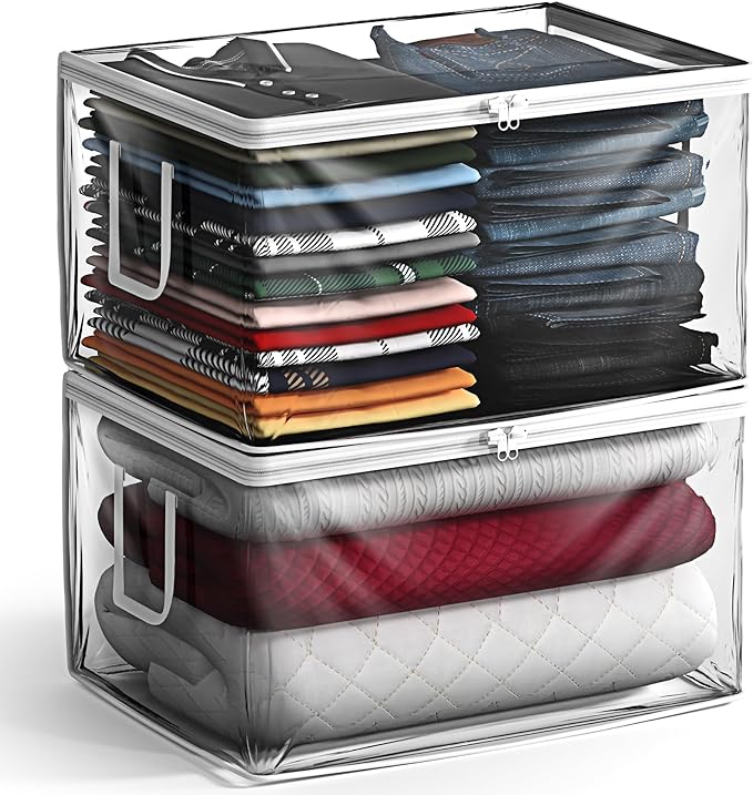 Sorbus clear Storage Bag - 90L Foldable Large Plastic Bags with Zipper & Carry Handles, Great for Clothes, Blankets, Closets, Bedrooms, and more (2 Pack)
