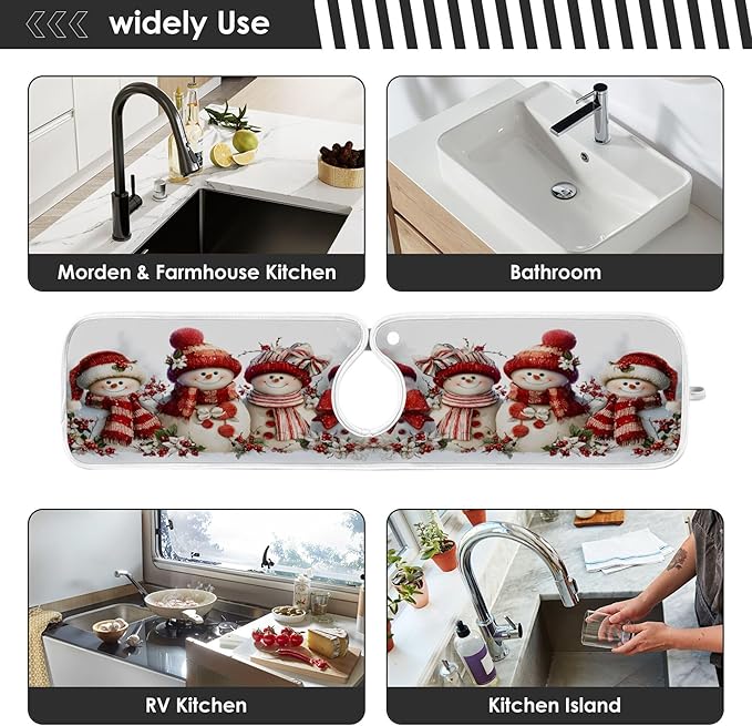 2 Pack Faucet Splash Catcher Snowmen Sink Mat for Faucet Absorbent Kitchen Splash Guard Drip Catcher for Farmhouse Barthroom Bar, L
