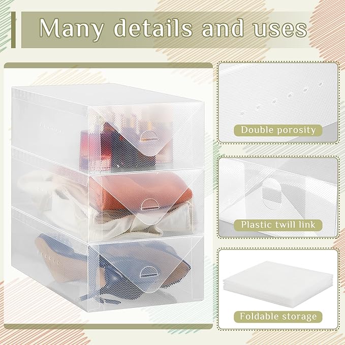 Sintuff 20 Pcs Clear Shoe Boxes Plastic Stackable Clear Shoe Storage Boxes for Women Men Ankle Boots High Heels Rooms Closet(11.8 x 7.5 x 3.7 Inches)