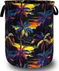Colorful Palm Tree Laundry Basket Foldable Oxford Cloth Hawaii Laundry Hamper With Handle Portable Clothes Storage Organizer Basket 18.9"x16.5" Storage Bag For Laundry Room/Bathroom/Bedroom
