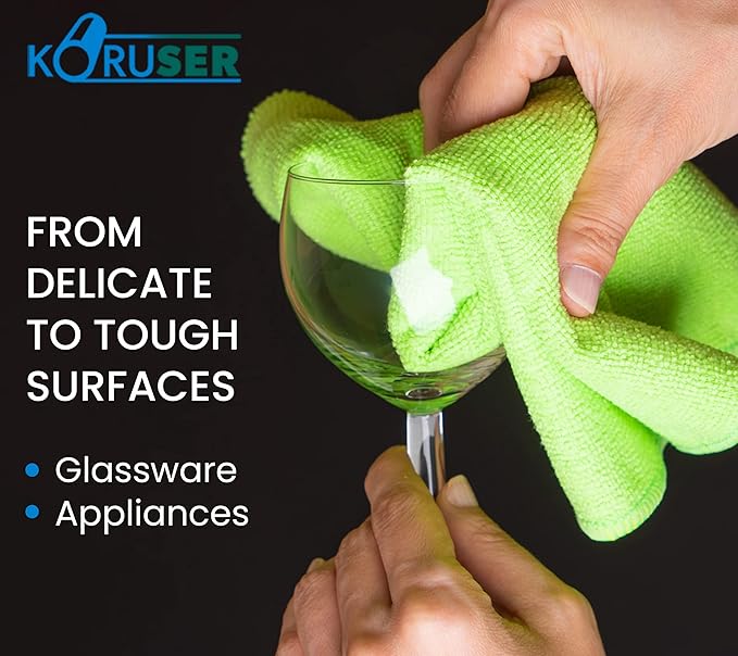 KORUSER Microfiber Cleaning Cloths - Reusable and Washable - Multi Purpose Indoor/Outdoor Cleaning/Dusting/Polishing on Kitchen/Bathroom/Auto Surfaces (12 Pack/High Grammage)