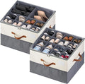 MSTONAL Shoe Organizer for Closet, 2 Pack Shoe Storage Containers with Adjustable Dividers, Space Saving Shoe Box Organizers Bins with Clear Lids & 4 Handles, Fits 16-32 Pairs, Beige & Grey