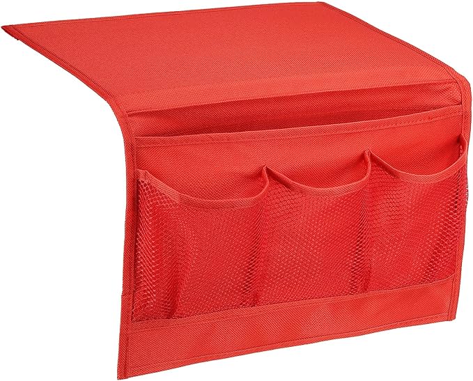 PATIKIL Bedside Caddy, Bed Caddy Bedside Organizer Bed Hanging Caddy 4 Pockets Bed Pockets Bedside Storage Hanging Storage Bag for Remote Control Bedroom Phones Glasses, Red