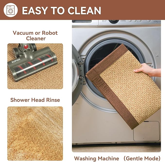 YDKGL Non Slip Bath Mat Bathroom Rugs, Soft Jute-Like Ultra Thin Bath Mats, Rubber Backing Super Absorbent Quick Dry Bath Rug Shower Mat Fit Under Door Bathroom Floor, Machine Washable, Brown 16"x24"