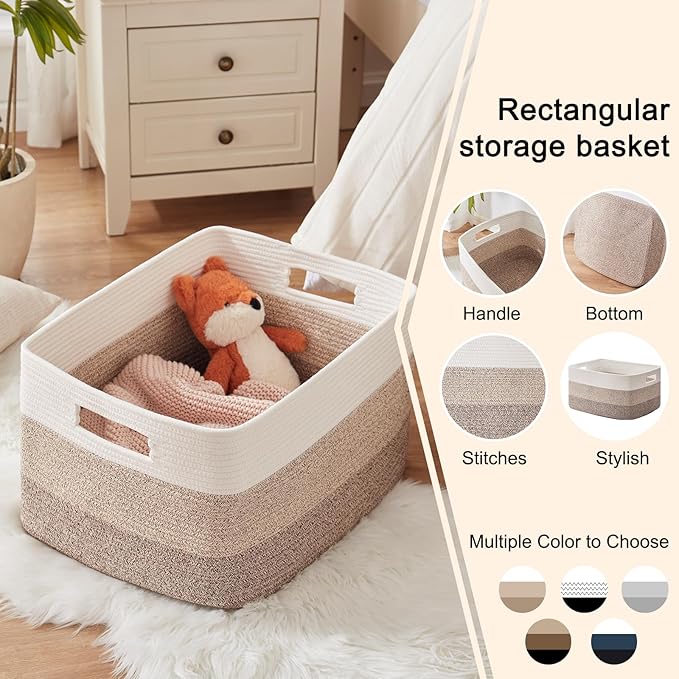 OIAHOMY Large Blanket Basket, 22”x17”x12” Rectangle Woven Baskets, Nursery Blanket Storage Living Room, Toy Storage With Handle, Large Baskets for Organizing-Gradient Yellow