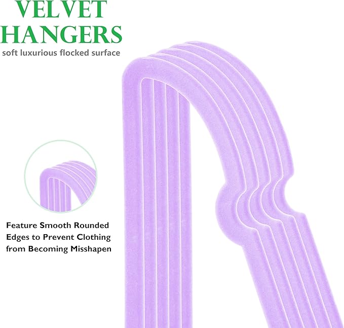 Velvet Hangers 20 Pack, 360° Swivel Rose Gold Hooks, 16" Non Slip Heart Hanger, Thin Clothes Hangers, Durable & Cute Felt Hanger for Adult (Light Purple)