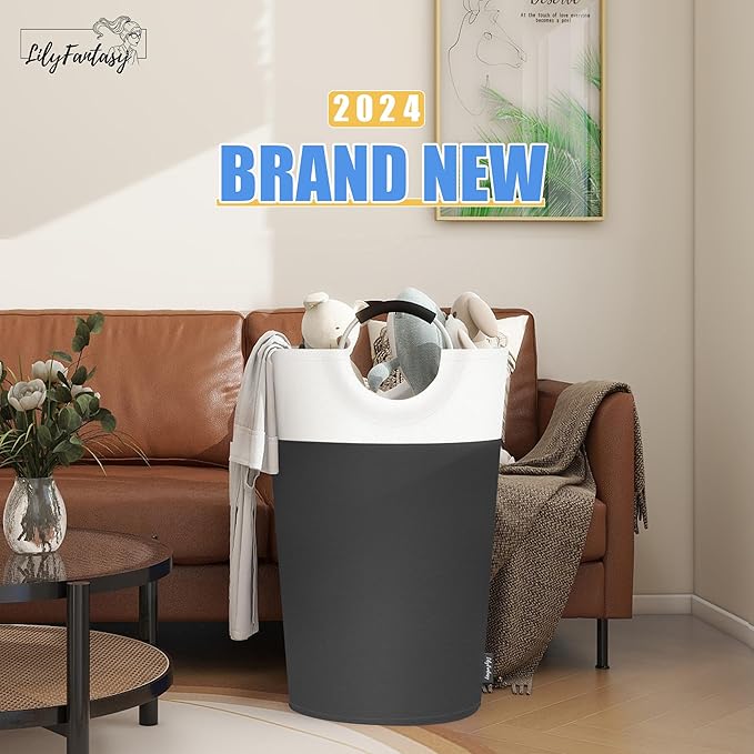 125L Laundry Basket, Collapsible Laundry Hamper with Padded Handles, Waterproof Laundry Bag, Tall Clothes Hamper Stand Up Well, Foldable Laundry Baskets for Easy Storage(Grey)