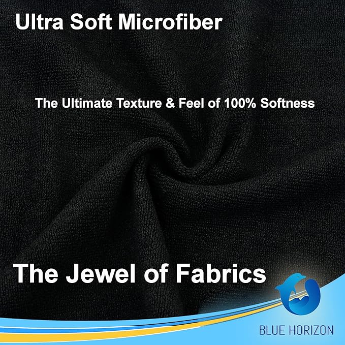 Blue Horizon Microfiber Cleaning Towels, Pack of 24, Ultra Soft Plush Washcloth, All Purpose Premium Microfiber Detailing Cleaning Cloths Shop Towels (16" x 16", Black)