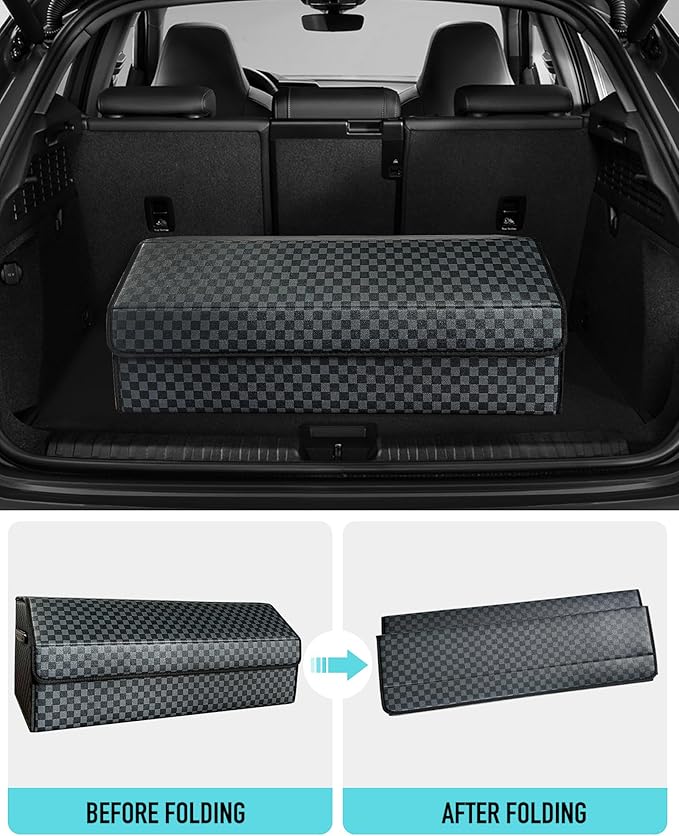 Trunk Organizer for SUV - Leather Storage Box, Extra Large, Magnetic Lid, Collapsible and Adjustable Car Organizer