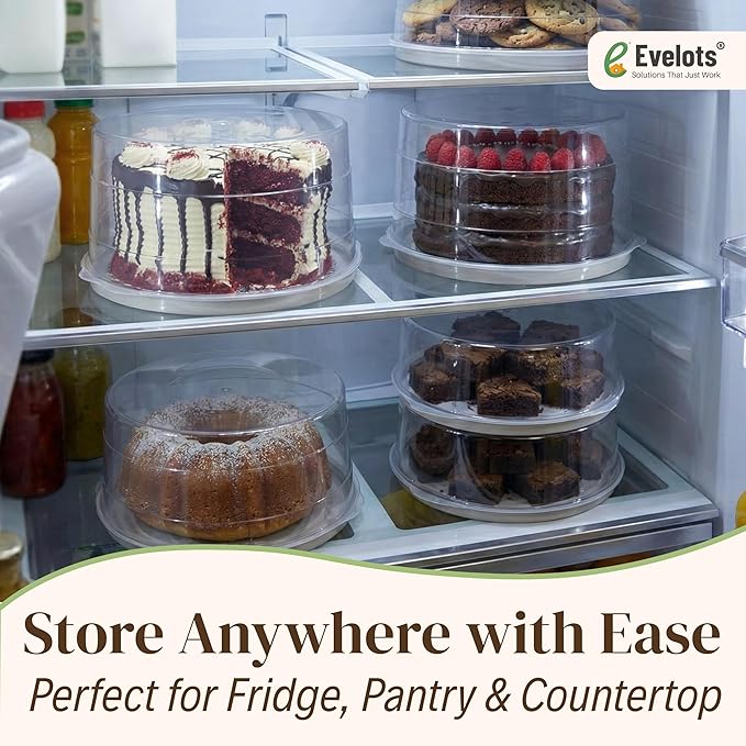 Evelots 12-Inch Airtight Cake Container with Lid - Portable Carrier for Pies, Cakes, Cupcakes & More - BPA-Free Clear Plastic - Secure & Easy Transport