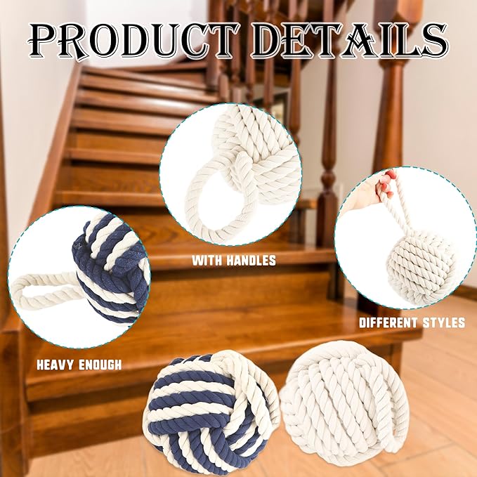 2 Pack Door Stopper Rope Knot Door Stops Jute Weighted Decorative Door Stoppers with Handle for Window Bottom of Door, 5.9 x 5.9 inch