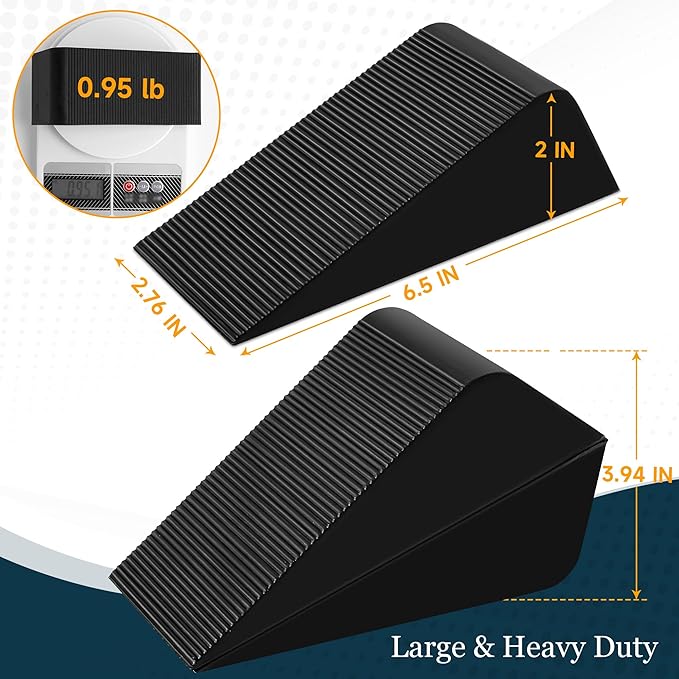 Large Rubber Door Stoppers Wedge for Bottom of Door, Tall up to 2 Inch, 2-Pack Non-Slip Doorstops for Floor, Black Big Sturdy Doorstop for Home Office School Commercial Use