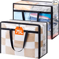 Lifewit 2 Pack Clear Clothes Storage Bags, 75L Large Plastic Blanket Storage, Vinyl Foldable Moving Bags with Zipper, Closet Organizers Containers for Comforter, Bedding, Duvet, Pillow