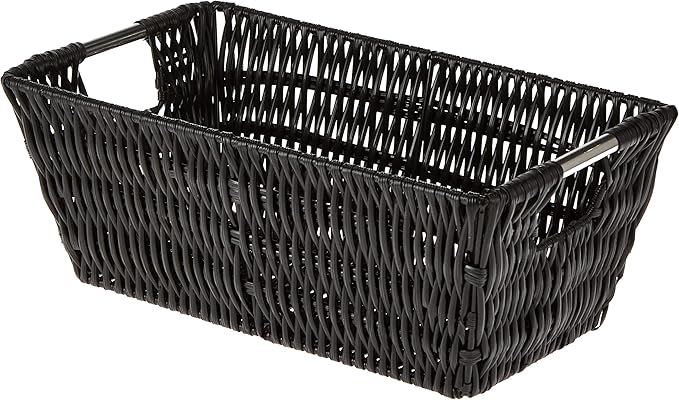 Whitmor 6500-2712-BLK Rattique Small Shelf Black Tote Basket