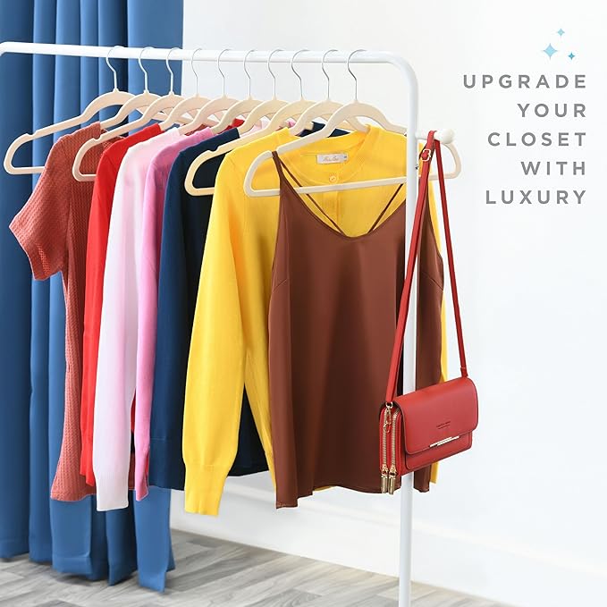 Home-it Premium Velvet Hangers 50 Pack - Ivory Suit Hangers Non Slip - Heavy Duty Clothes Hangers for Closet, Jacket, Shirt, Pants and Suit, Hook Swivel 360 - Ultra Thin