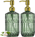 JASAI 2Pack 18Oz Green Glass Soap Dispenser with Gold Rust Proof Pump, Refillable Dish Soap Dispenser for Kitchen, Bathroom Soap Dispenser for Hand soap, Lotion, Body Wash, Dish Soap.