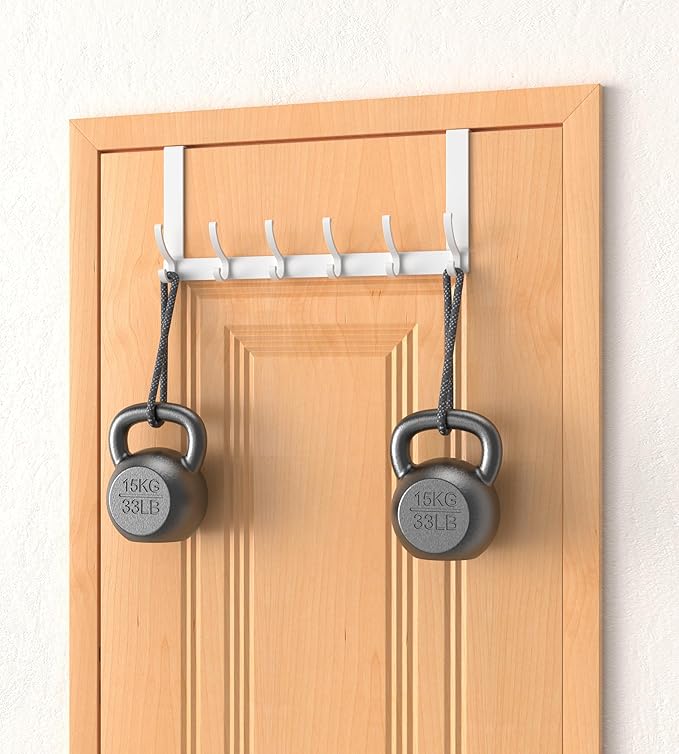 CHAUNCEY HOME Over The Door Hooks Hanger with Extended Arms, Fit 1 3/8" Door, Tool-Free Assembly, F7U, Towel Rack Organizer Holder - Glossy White