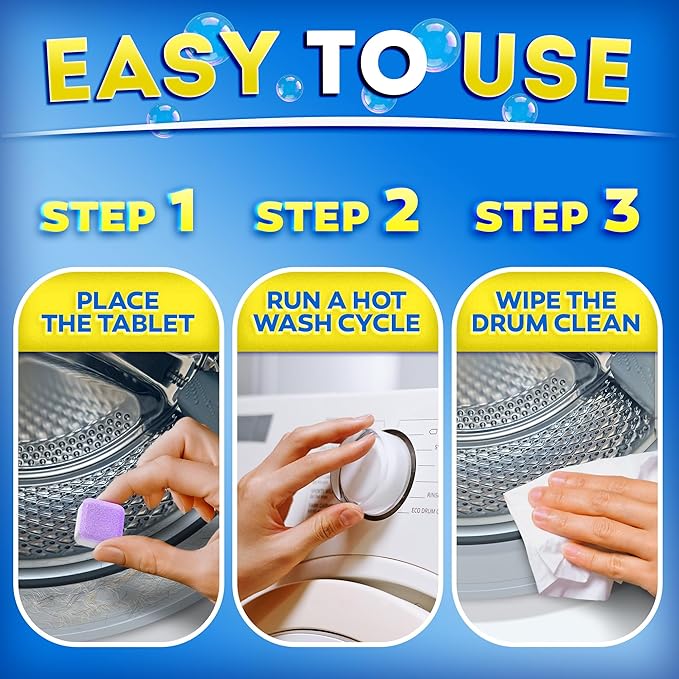 PRO Washing Machine Cleaner Tablets for Pet Owners – Breaks Down Pet Hair Eliminates Odors & Buildup – Septic Safe Extra-Strength Deep Clean for Front & Top Load HE Washers – 28 Tablets 1-Year Supply