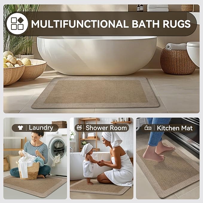 YDKGL Bathroom Rugs, Ultra Thin Bath Mat Fit Under Door Super Absorbent Quick Dry Non Slip Washable Bath Rugs, Rubber Backing Shower Mat Outside Shower