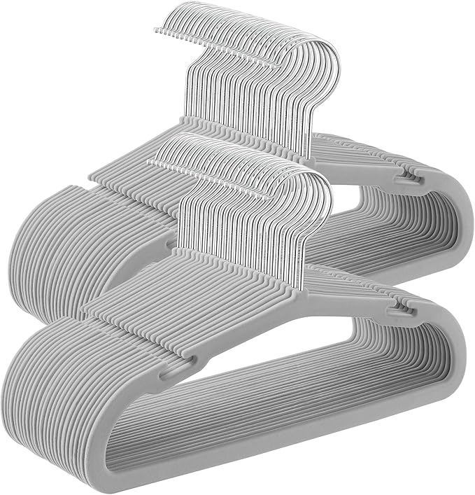 SONGMICS Baby Hangers 50 Pack, 11 x 6.9 Inches, Non-Slip Velvet Kids Hangers for Closet, Space-Saving, Wide Shoulder Notches, Dove Gray UCRF037G01