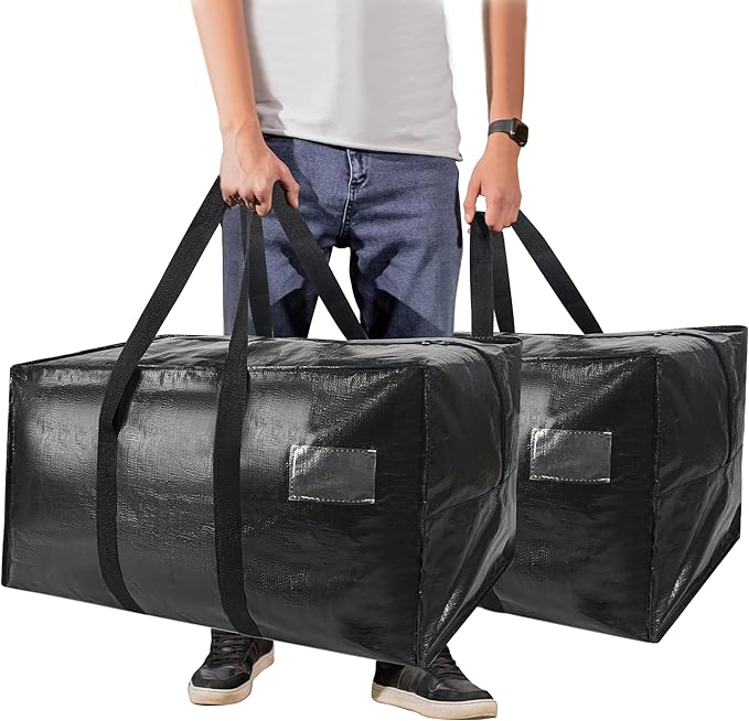 Heavy Duty Extra Large Moving Bags,58 Gallon Jumbo Packing Bags,Huge Moving Storage Bags with Strong Zippers & Carrying Handles,Reusable Big Moving Storage Bags for College Dorm Travel 2Pack