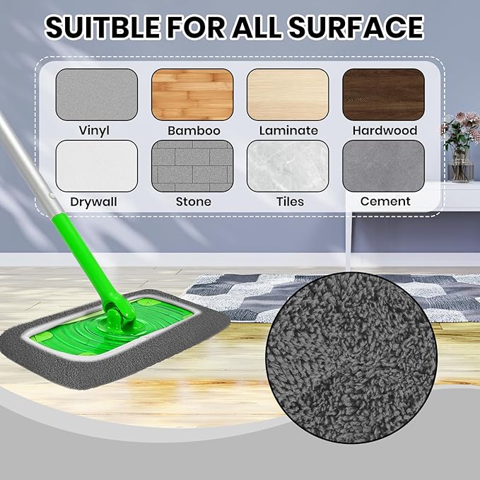 6 Pack Reusable Microfiber Mop Pads - Compatible with Swiffer Sweeper Mop, Washable Dry & Wet Sweeping Cloths Refills for Hardwood Laminate Tile Floor Cleaning