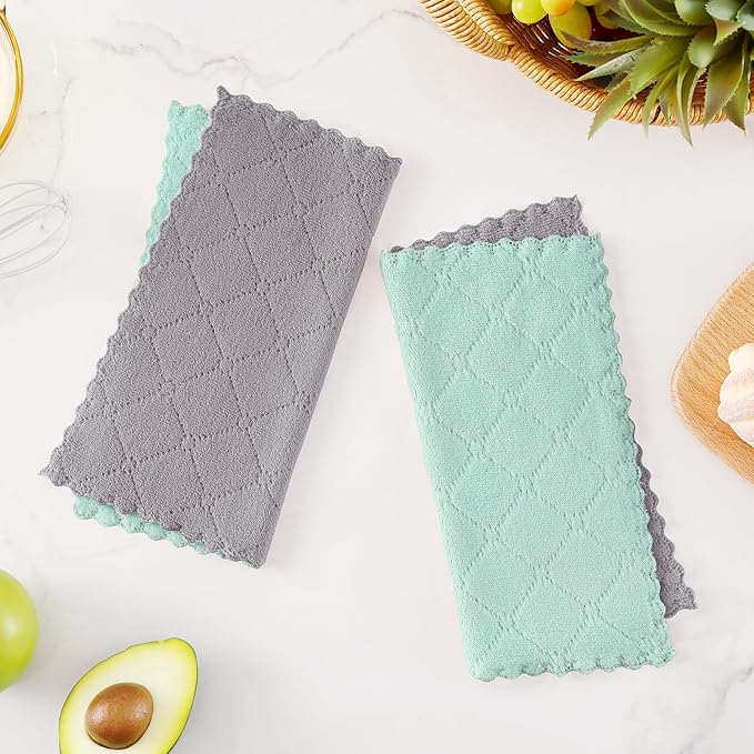 Homaxy 12 Pack Kitchen Cloths Dish Towels (10" x 10", Grey & Green), Super Soft and Absorbent Dish Cloths, Coral Velvet Microfiber Cleaning Cloth, Nonstick Oil Fast Dry Dishcloths