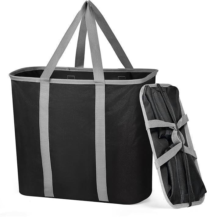 JOMOLA Collapsible Laundry Basket, Large Folding Clothes Hamper Bag, Fabric Laundry Tote Carry All Bin XL Pop Up Baskets with Handles, Waterproof Clothes Storage Basket for Bathroom, Family Black