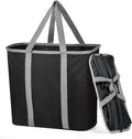JOMOLA Collapsible Laundry Basket, Large Folding Clothes Hamper Bag, Fabric Laundry Tote Carry All Bin XL Pop Up Baskets with Handles, Waterproof Clothes Storage Basket for Bathroom, Family Black