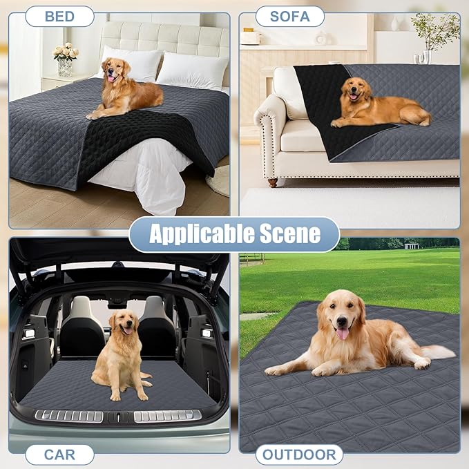 Smiry Waterproof Dog Bed Cover Pet Blanket, Soft Washable Dog Blanket for Furniture Bed Couch Sofa Reversible, Checkered (82"x102", Dark Grey/Black)