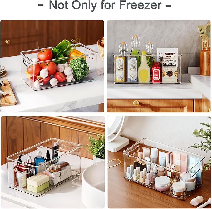 8 PACK Freezer Organizer Bins Fridge Organizer Stackable Storage Bins with Side Handles Refrigerator Organizers and Storage Home Organization Must Haves