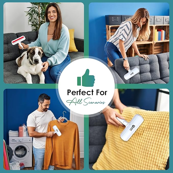 US PET SUPPLY Pet Hair Remover Roller -Reusable, Self Cleaning Lint Roller for Pet Hair Removal on Furniture, Carpets, Clothes & Car Seats-Dog & Cat Hair Remover No Sticky Tapes (White)
