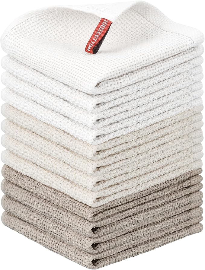 Nialnant 12 Pack Dish Cloths,100% Cotton Dish Towels for Washing Dishes,Soft and Absorbent Kitchen Cleaning Rags - 12x12 Inch