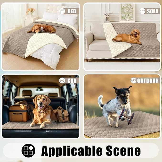 Smiry Waterproof Dog Bed Cover Blanket, Soft Reversible Pet Blanket, Washable Leakproof Cats Dogs Couch Cover for Sofa, Couch, Furniture, Plaid (82x82 Inch, Taupe/Beige)