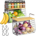 Magnetic Shelf for Fridge with Wood Lid, Fruit Potato and Onion Storage Bins, Pantry Organizers & Storage, Large Container Magnetic Spice Rack for Refrigerator, Kitchen Counter (White, 2)
