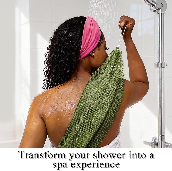 SubSahara Authentic African Net Sponge - 2 Pack Exfoliating Bath & Shower Loofah Sponge for Body & Face, Gentle Scrubber for All Skin Types, Travel, Durable (Olive Green & Light Green)