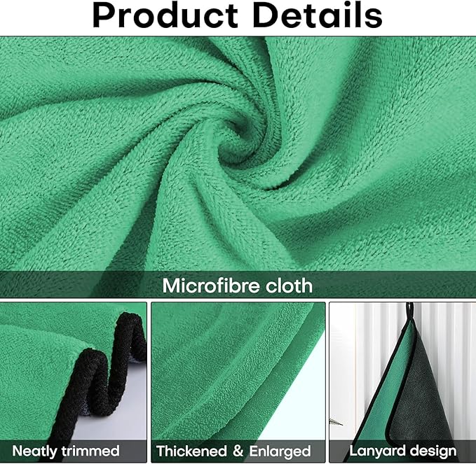 Hovom 3PCS Car Microfiber Towels, 23.62"×11.81" Lint-Free Microfiber Towels for Cars Wash Drying, Super Absorbent Cleaning Cloths, Reusable Washing & Detailing Towel, Car Cleaning Supplies (Green)