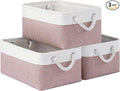 Storage Baskets for Shelves 13.8x9.8x6.7 Inch, Foldable Fabric Storage Bins with Handles, Small Storage Baskets for Organizing Closet, Office, Home Organization (3-Pack, White&Pink)