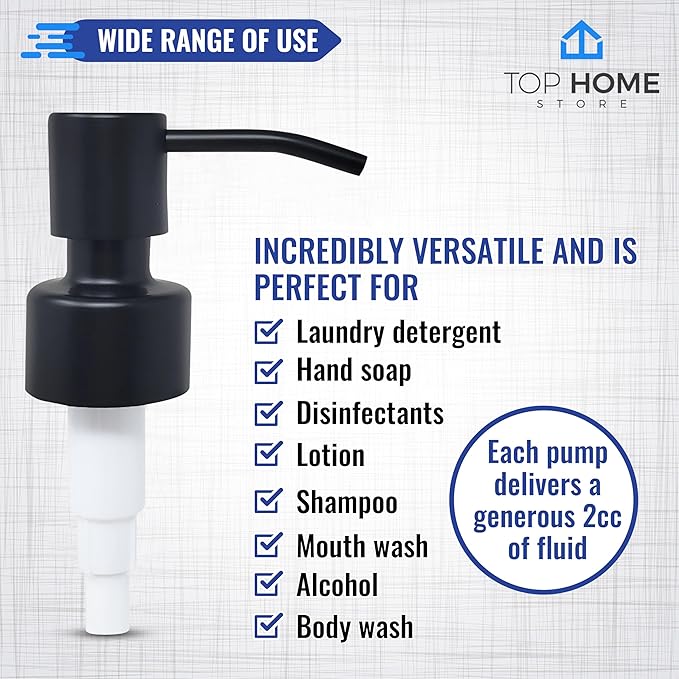 Stainless Steel Soap and Lotion Dispenser Pumps, Replacement for Bottles (Matte Black, 4 Pack)