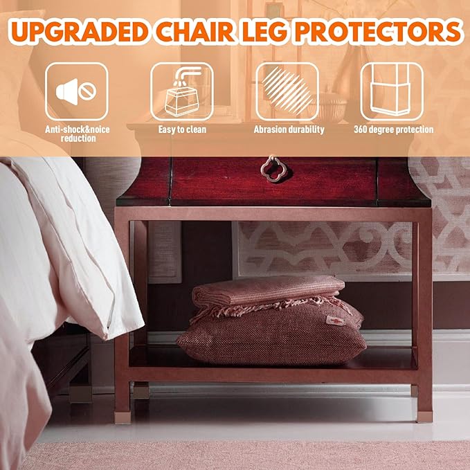 Rectangle Chair Leg Protectors for Hardwood Floors,16 PCS Silicone Covers to Protect Wood Tile Floors Felt Pads Furniture Leg Caps Reduce Noise. Easy to Move.(Brown,1.25 x 2 Inch,Rectangle)