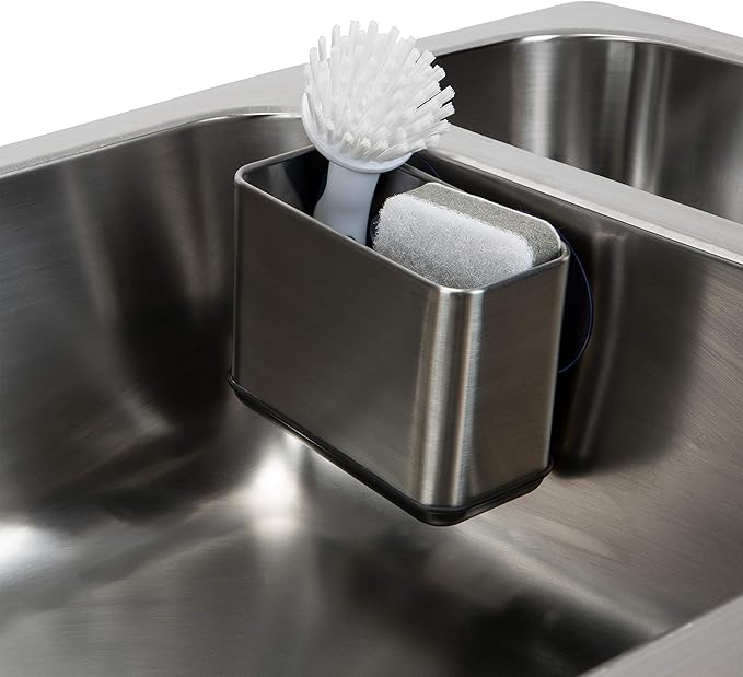 Kitchen Details Cup Sponge Holder/Basket, Space-Saving, Perfect for Kitchen or Bathroom, Sleek, in Stainless Steel Suction Sink Caddy (4192-SS)