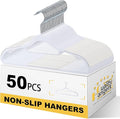 Quality Clothes Hangers 50 Pack - Non-Velvet Plastic Hangers for Clothes - Heavy Duty Coat Hanger Set - Space-Saving Closet Hangers with White Swivel Hooks - Functional Non-Flocked
