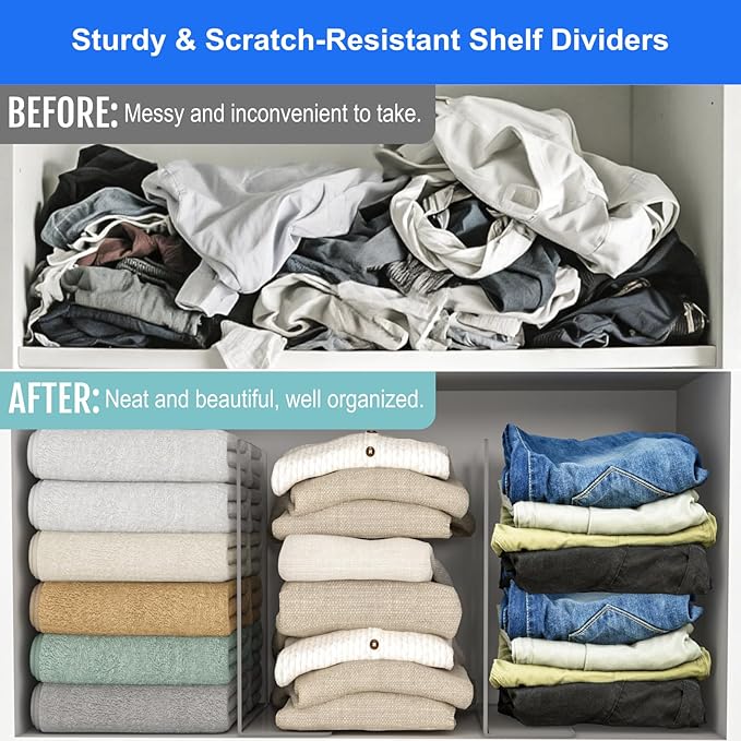 OKPOW Shelf Dividers Closet Organizer - 12" Tall X 9" Deep Acrylic Clear Sturdy Separate for Clothes Purse - Adjustable Space Saver Easy Install for Home Organization Enthusiasts 4 Pack