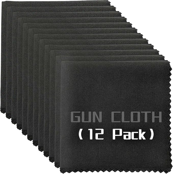 12 Pack Microfiber Gun Cleaning Cloth, 12"x12" Lint Free Gun Cleaning Rags, Reusable Microsuede Cleaning/Polishing Wipes Towels for Firearms, Knives and Scopes (Black)
