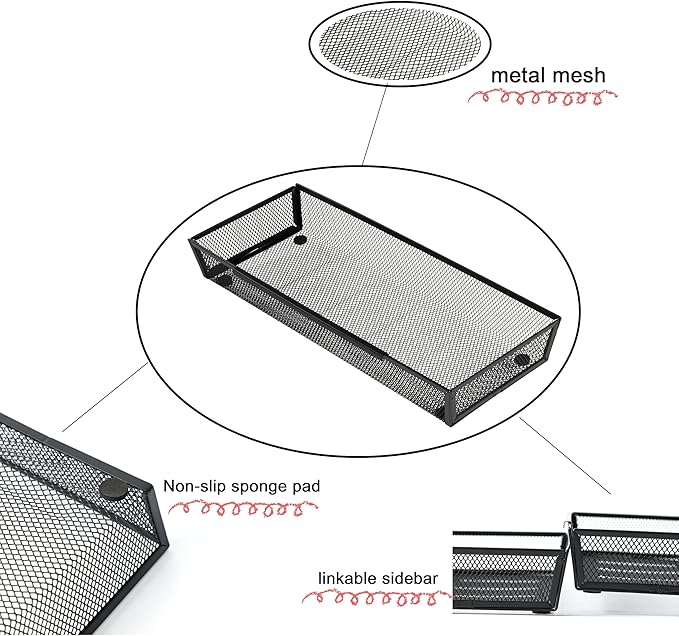ihomecooker Mesh Tray Silverware Drawer Organizer Utensil Cutlery Tray Office Supplies Organizer for Flatware, Knives,Home,Office, School,Bedroom 15X6'' Black