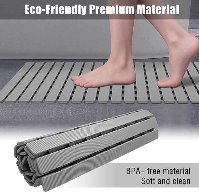 MBOSS Bathtub Mat Non Slip, Shower Mat for Inside Shower, Suction Cups Design and Drain Holes, 27.5 X 15.7 Inch, Bathroom Essentials Safe, Easy to DIY Cut, Soft and Eco-Friendly Materials